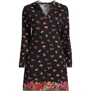 Land's End Cotton Jersey Hooded Long Sleeve Swim Cover Black meadow floral M